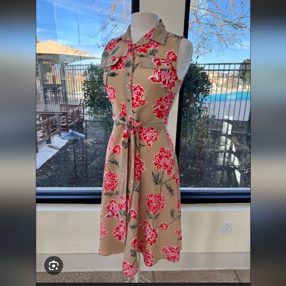 Banana Republic Pink and Orange Pleated Tie Front Midi Dress